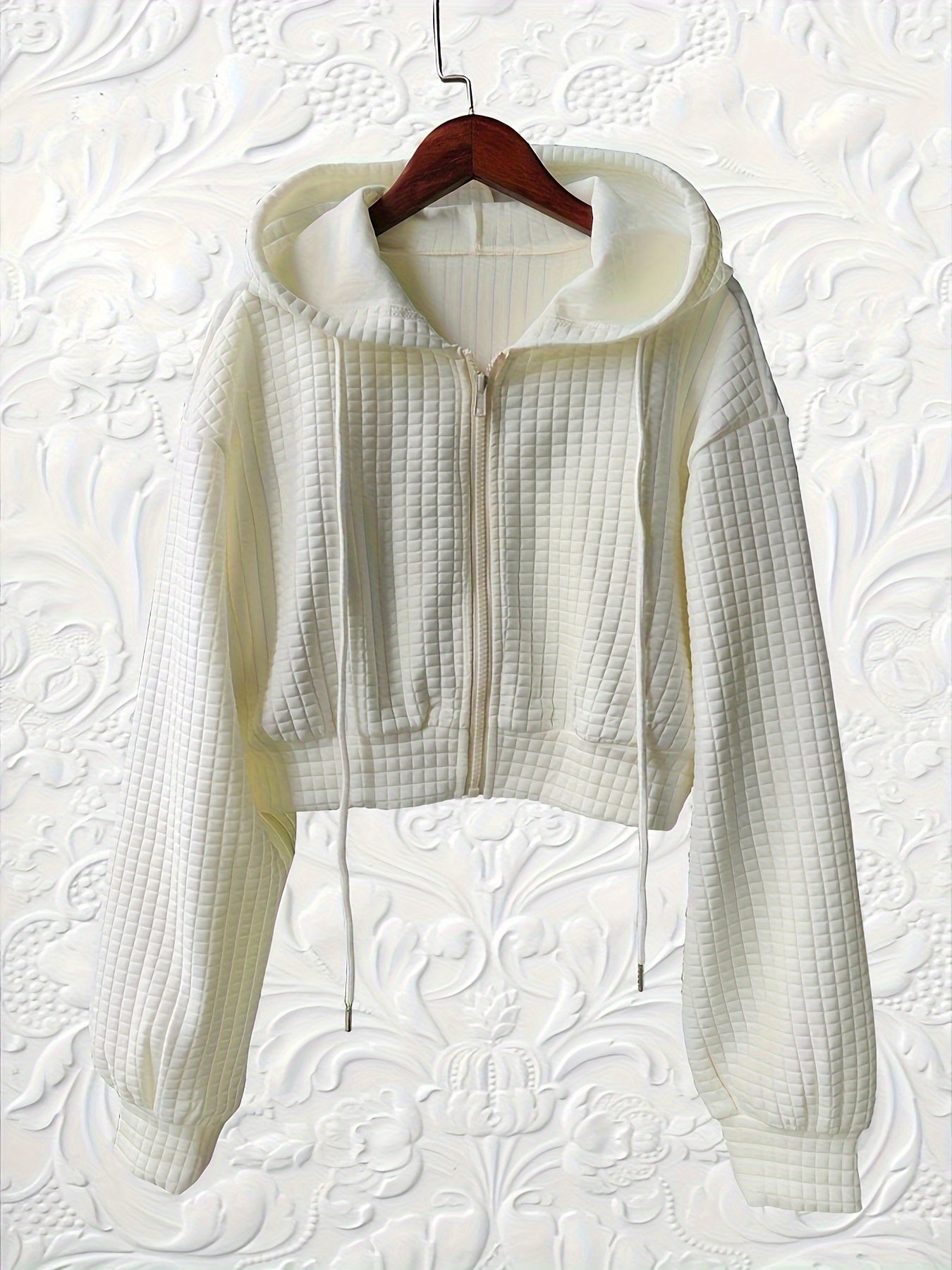DIYOVA Women's Hooded Pullover Jacket Casual Style Solid Color Polyester Knit Fabric Zipper Closure Ladies' Leisure Outerwear